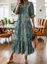 Women Geometric Ruffle Sleeve Spring/Fall Dress V Neck Long Sleeve A-Line Dress