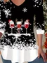 Casual Christmas V Neck Long Sleeve T-shirt