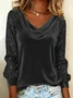 Vintage Plain Cowl Neck Long Sleeve T-shirt