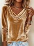 Vintage Plain Cowl Neck Long Sleeve T-shirt