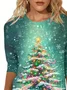 Casual Christmas Crew Neck Long Sleeve T-shirt