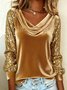 Vintage Plain Cowl Neck Long Sleeve T-shirt
