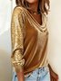 Vintage Plain Cowl Neck Long Sleeve T-shirt