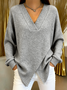 Casual Plain V Neck Long Sleeve T-shirt