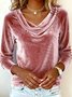 Vintage Plain Cowl Neck Long Sleeve T-shirt