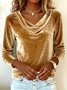 Vintage Plain Cowl Neck Long Sleeve T-shirt