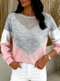 Geometric Elegant Crew Neck Loose Knit Top