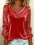 Vintage Plain Cowl Neck Long Sleeve T-shirt