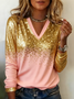 Casual Star V Neck Long Sleeve T-shirt