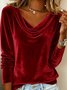 Vintage Plain Cowl Neck Long Sleeve T-shirt