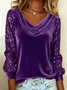Vintage Plain Cowl Neck Long Sleeve T-shirt