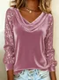 Vintage Plain Cowl Neck Long Sleeve T-shirt