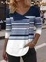 Casual Striped V Neck Long Sleeve T-shirt