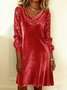 Women Plain Spring/Fall Split Joint Dress Cowl Neck Long Sleeve Sequin A-Line Dress