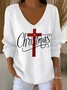 Casual Christmas V Neck Long Sleeve T-shirt
