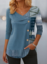 Casual Abstract V Neck Long Sleeve T-shirt