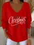 Casual Christmas V Neck Long Sleeve T-shirt
