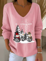 Casual Christmas Snowman V Neck Long Sleeve T-shirt