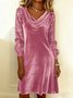 Women Plain Spring/Fall Split Joint Dress Cowl Neck Long Sleeve Sequin A-Line Dress