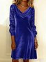 Women Plain Spring/Fall Split Joint Dress Cowl Neck Long Sleeve Sequin A-Line Dress