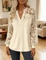 V Neck Long Sleeve Lace Regular Regular Fit Shirt For Women