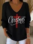 Casual Christmas V Neck Long Sleeve T-shirt