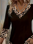 Casual Leopard V Neck Long Sleeve T-shirt