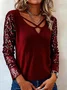 Vintage Plain V Neck Long Sleeve T-shirt