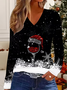 Casual Christmas V Neck Long Sleeve T-shirt