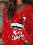 Casual Christmas V Neck Long Sleeve T-shirt
