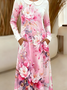 Women Floral Spring/Fall Dress Sweetheart Neckline Long Sleeve A-Line Dress