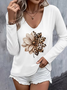 Casual Floral V Neck Long Sleeve T-shirt