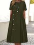 Women Plain Summer Dress Crew Neck Short Sleeve A-Line Dress
