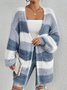 Women Nylon Striped Long Sleeve Comfy Casual Cardigan