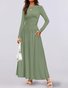 Women Plain Spring/Fall Dress Crew Neck Long Sleeve A-Line Dress