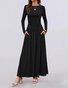 Women Plain Spring/Fall Dress Crew Neck Long Sleeve A-Line Dress