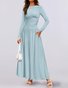 Women Plain Spring/Fall Dress Crew Neck Long Sleeve A-Line Dress