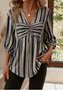 Casual Striped V Neck Half Sleeve T-shirt