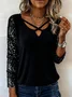 Vintage Plain V Neck Long Sleeve T-shirt