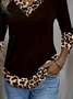 Casual Leopard V Neck Long Sleeve T-shirt