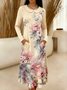 Women Floral Spring/Fall Dress Sweetheart Neckline Long Sleeve A-Line Dress