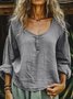 Crew Neck Long Sleeve Plain Regular Loose Blouse For Women