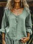 Crew Neck Long Sleeve Plain Regular Loose Blouse For Women