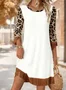Women Leopard Spring/Fall Tassel Dress Crew Neck Long Sleeve H-Line Dress