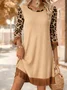 Women Leopard Spring/Fall Tassel Dress Crew Neck Long Sleeve H-Line Dress