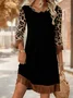 Women Leopard Spring/Fall Tassel Dress Crew Neck Long Sleeve H-Line Dress