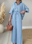 Women Plain Two-Piece Set Daily Three Quarter Sleeve Casual Spring/Fall Top With Pants Matching Set