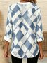 V Neck Three Quarter Sleeve Geometric Regular Loose Shirt For Women