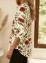 Casual Floral V Neck Three Quarter Sleeve T-shirt