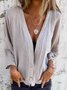 V Neck Long Sleeve Plain Buttoned Regular Loose Shirt For Women